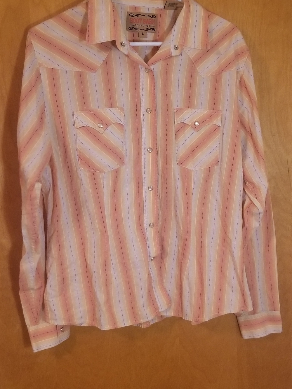 Boot Barn 100%Cotton Vintage Coral Cream Striped Western Shirt Women's Size L